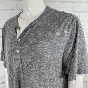 Faherty Shirt Men's XXL 2XL Short Sleeve Henley Shirt Grey Cotton Polyester